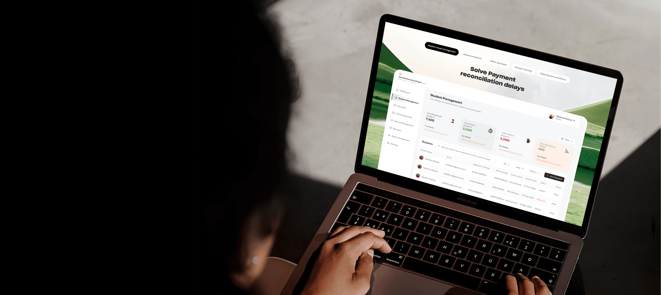 Education management dashboard on a laptop